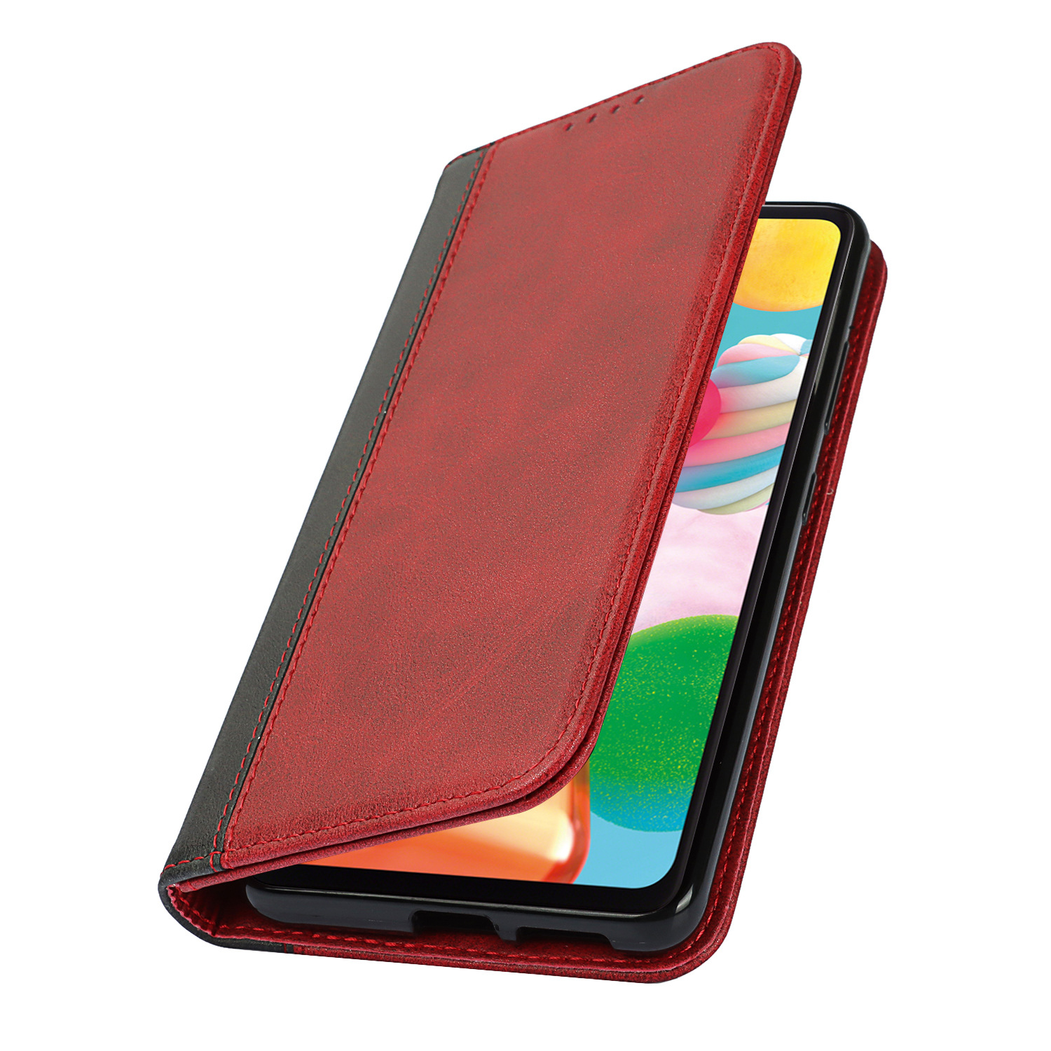 三星A41 日版 拼色小牛纹强磁皮套