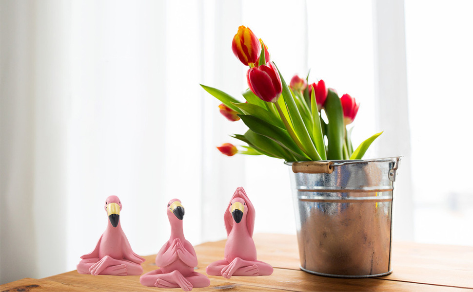 火烈鸟雕像树脂工艺品禅定打坐瑜伽摆件不听不看不说摆