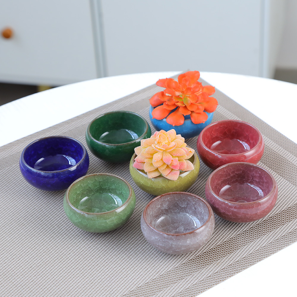 冰裂陶瓷花盆迷你拇指多肉花盆冰裂釉外贸跨境爆品八色多彩多肉盆