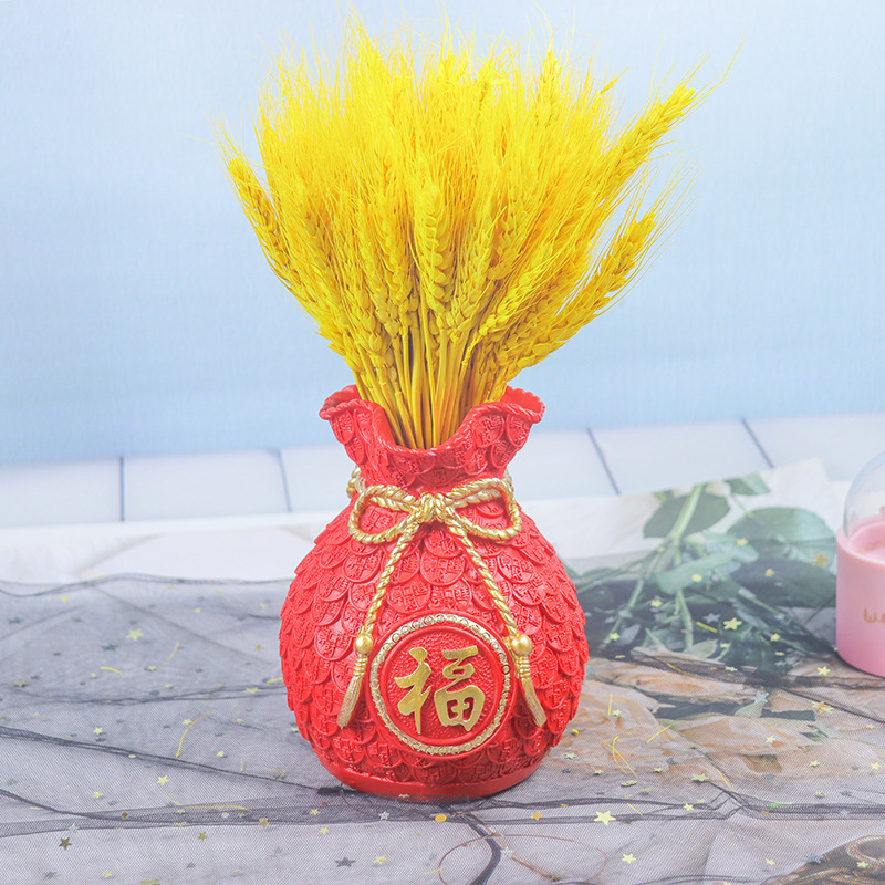 福袋花瓶【红色】+麦穗