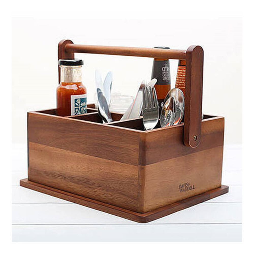 竹木刀叉收纳盒 放调味料 餐具 器具盒 家用手提式餐具收纳架