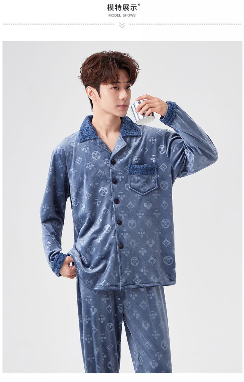 商品详情图_【新品】爸爸款冬季加厚长毛法兰绒中老年人睡衣珊瑚