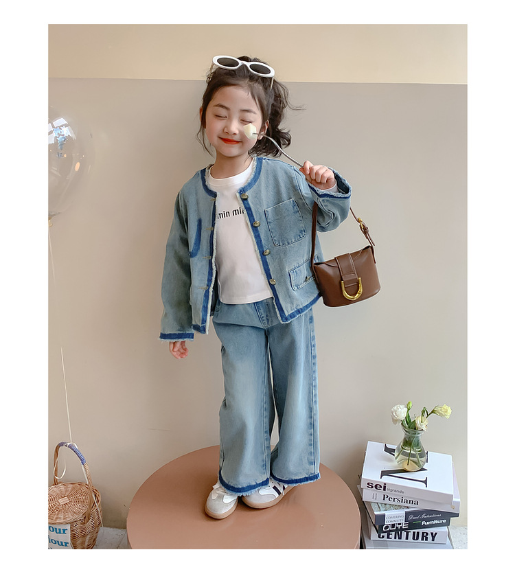 女童春装牛仔套装2024新款韩版小女孩春季阔腿裤洋气儿童春季