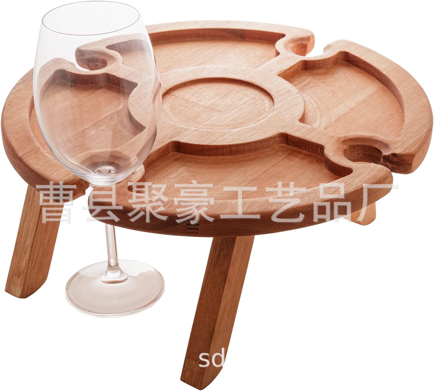 定制圆形实木户外折叠腿酒桌野餐便捷式露营餐桌木质实木果盘批发