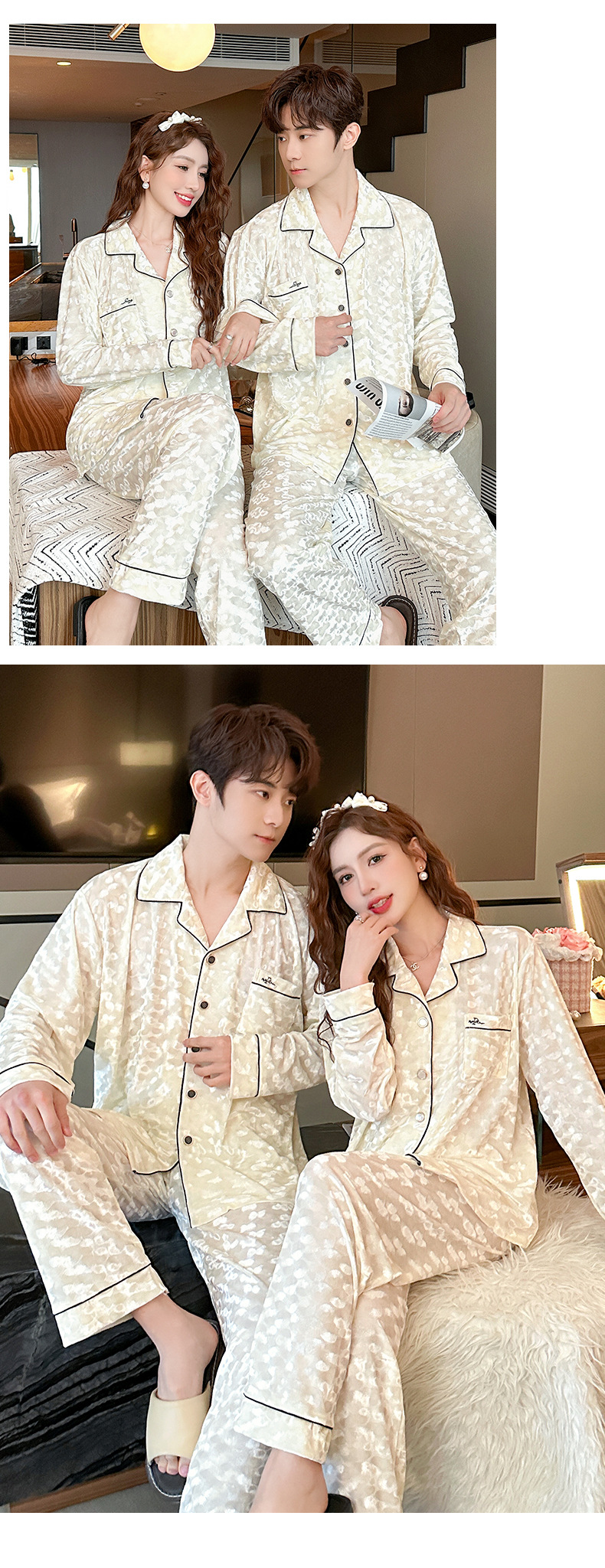 商品详情图_秋冬新款情侣睡衣女金丝绒甜美女士黑色款休闲男士家