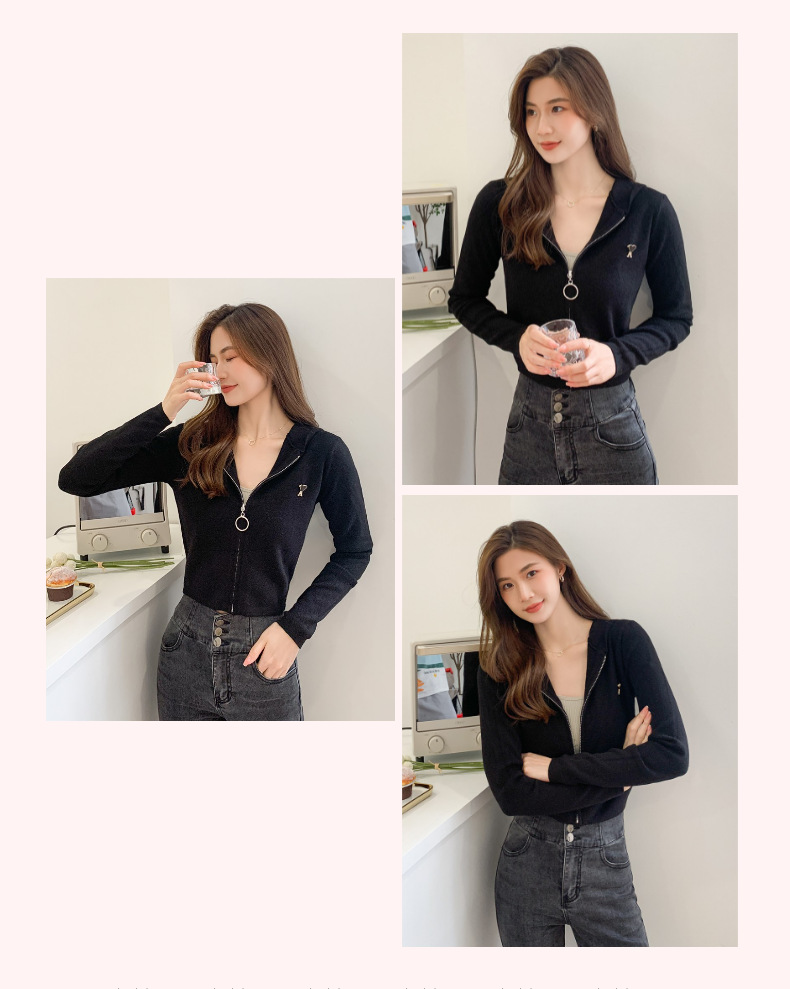 小个子卫衣拉链连帽毛衣新款上衣外套