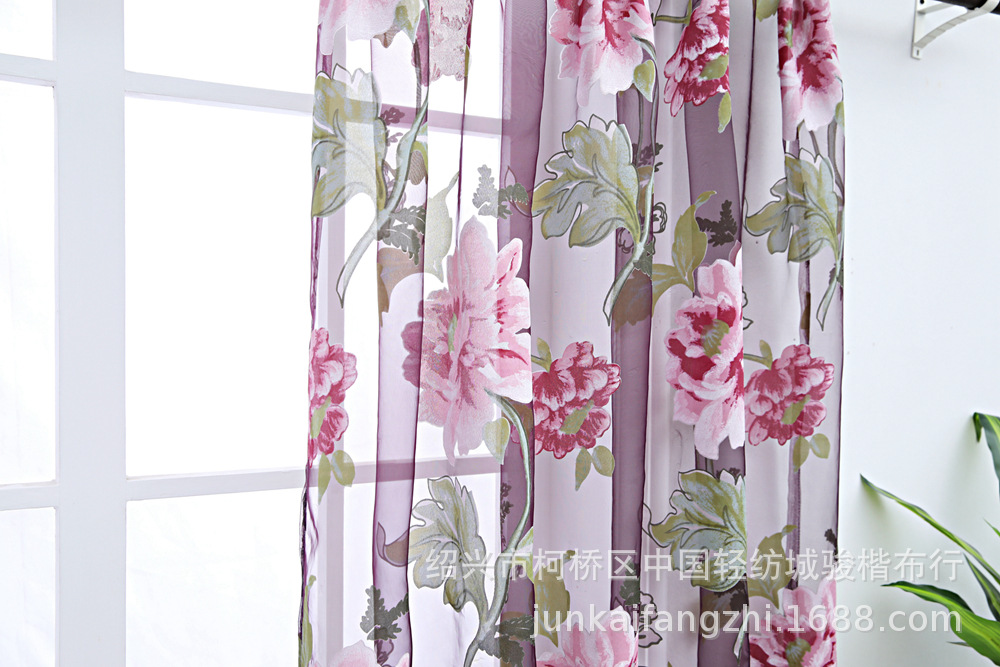 美式外贸款三件套装牡丹烂花透明窗纱厨房浴室咖啡厅卧室用 (2