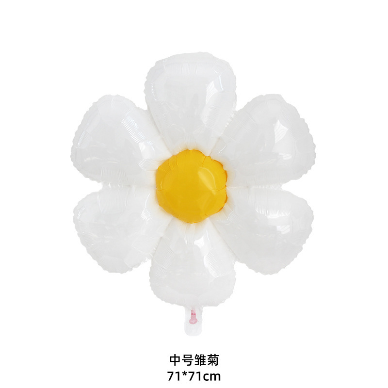 网红Ins风铝膜笑脸小雏菊气球 白色六瓣花鸡蛋花拍照道具生日