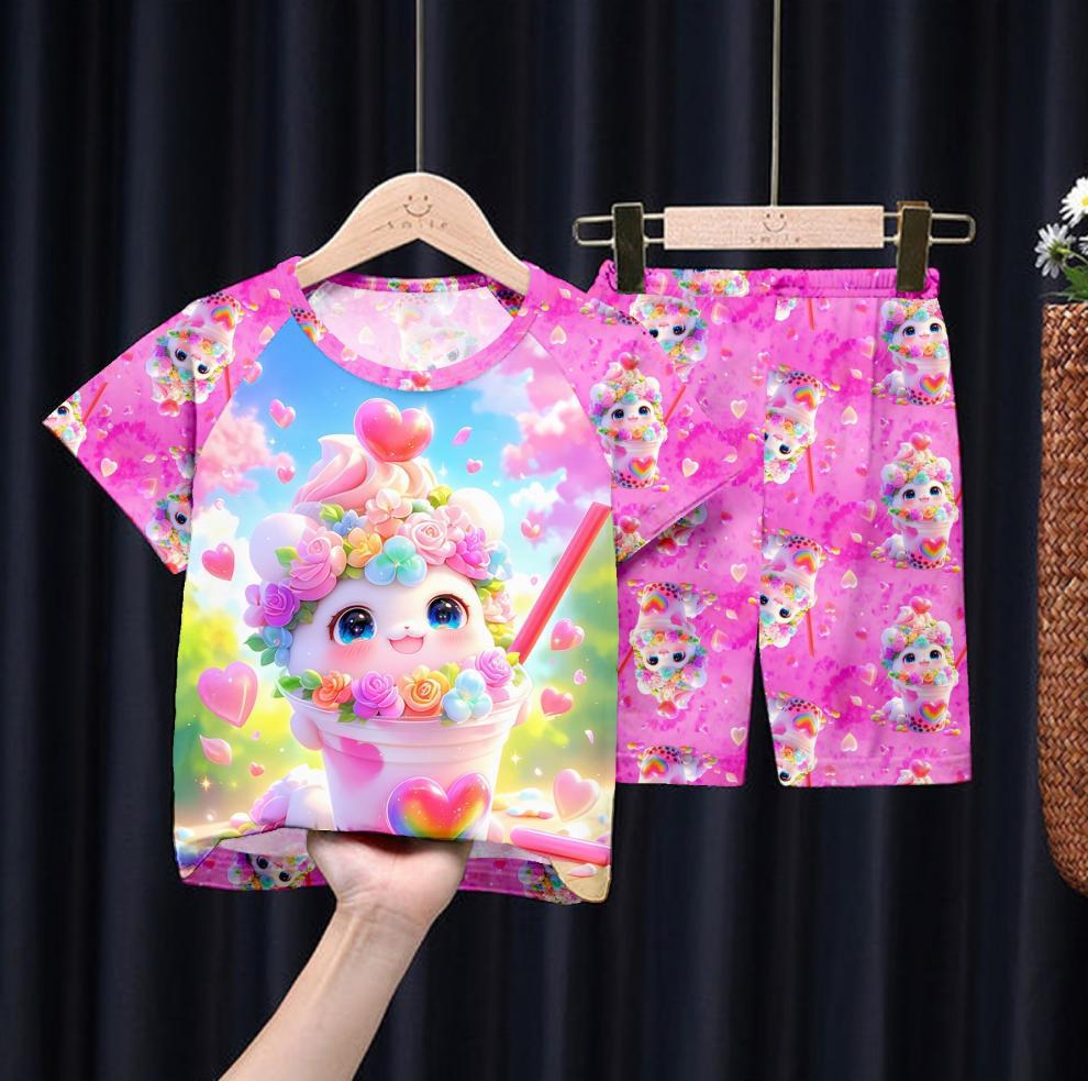 商品详情图_跨境批发儿童睡衣男夏季中大童短袖短裤家居服卡通K