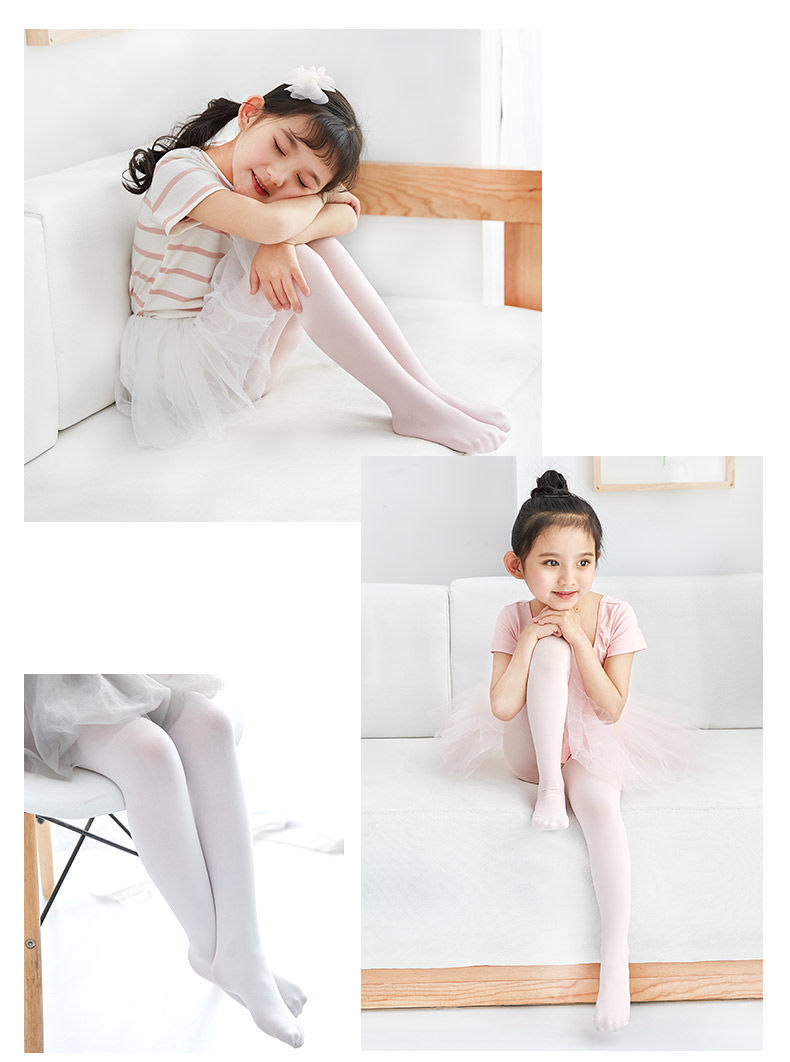 帮手描述图：女童打底舞蹈裤袜春夏防勾丝天鹅绒微透气白色糖果色