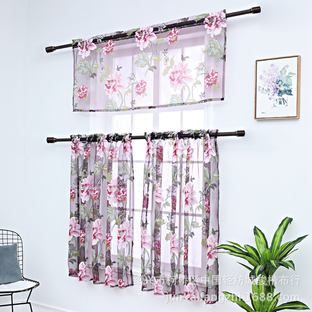 美式外贸款三件套装牡丹烂花透明窗纱厨房浴室咖啡厅卧室用 (4