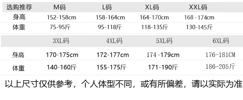 6XL推荐尺寸