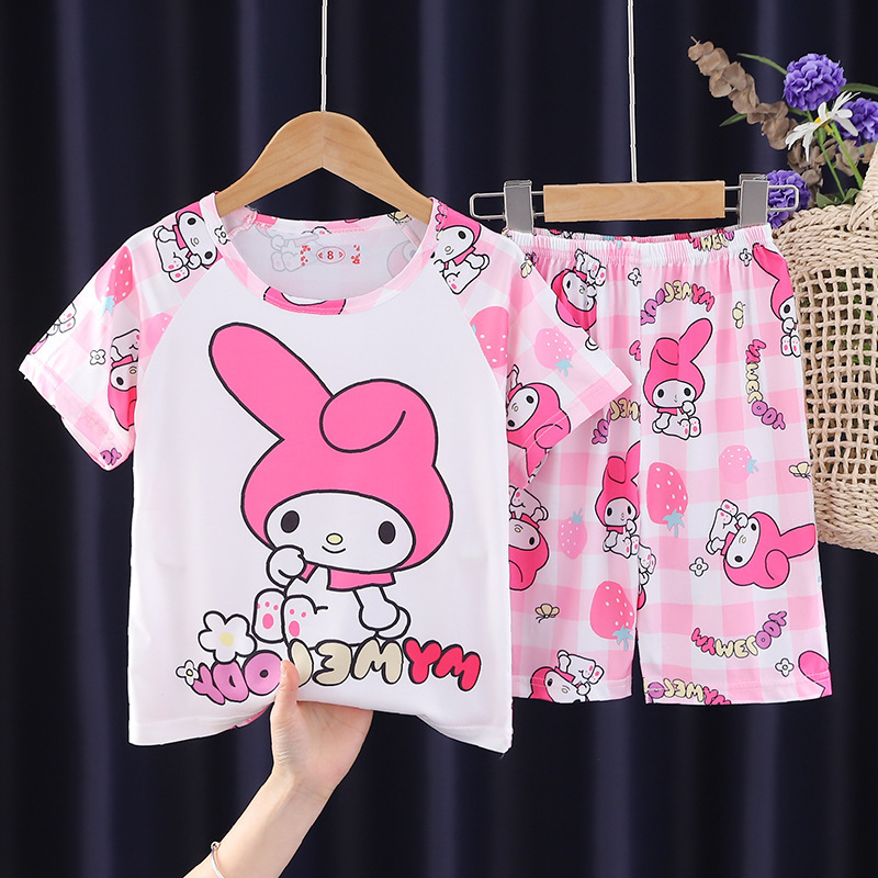 跨境批发儿童睡衣男夏季中大童短袖短裤家居服卡通KPOP女团童