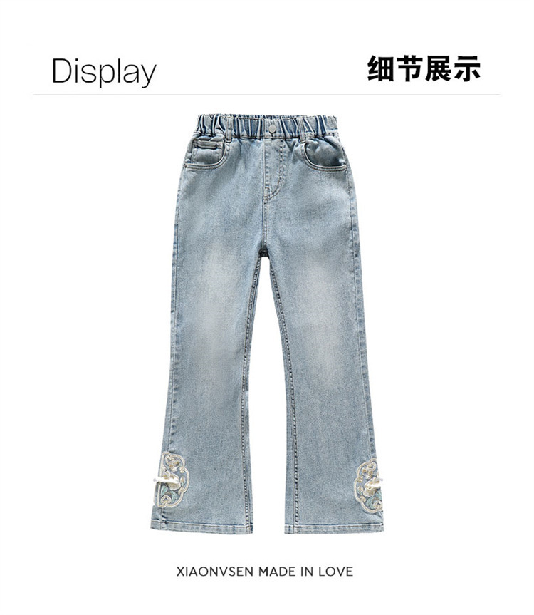 女童国风刺绣阔腿裤