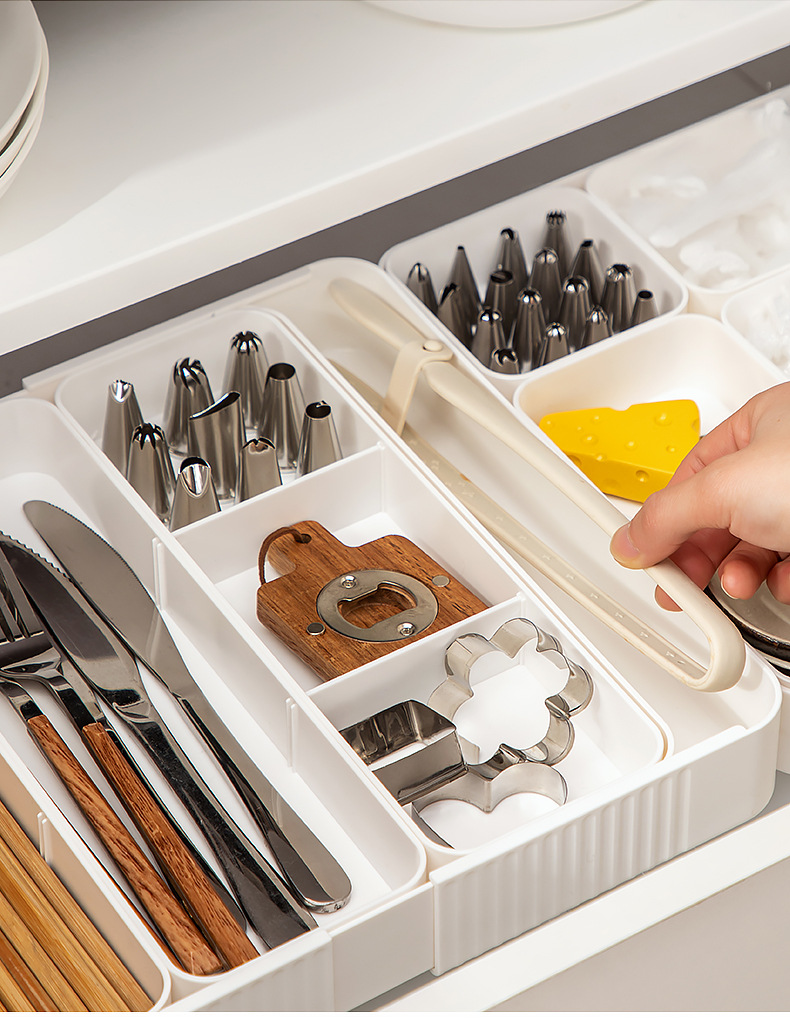 长方形塑料盒子橱柜抽屉收纳可伸缩收纳盒分格筷子收纳