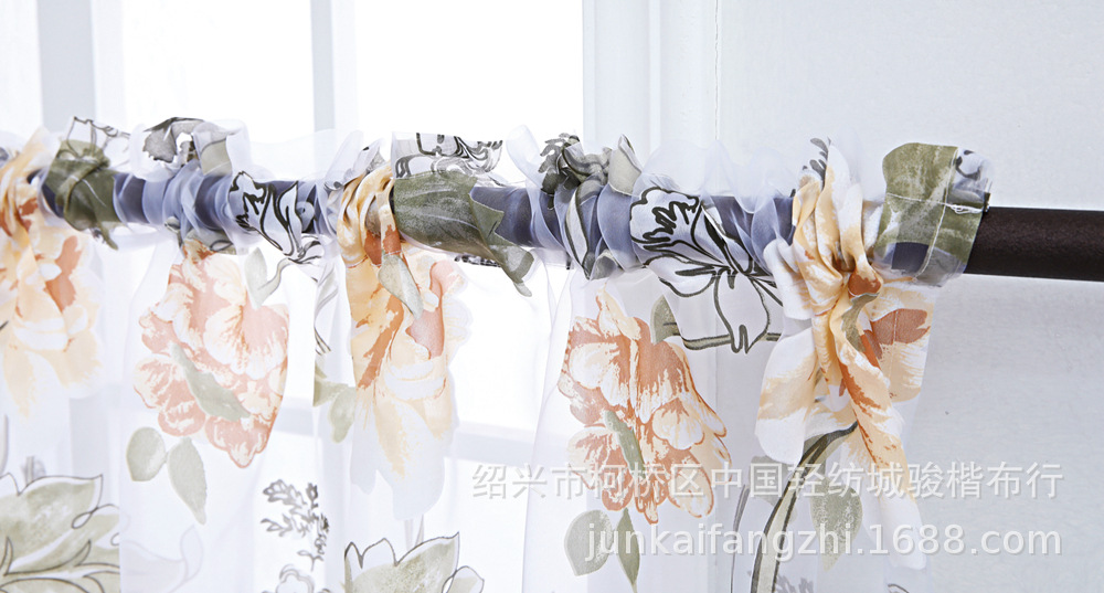 美式外贸款三件套装牡丹烂花透明窗纱厨房浴室咖啡厅卧室用 (3