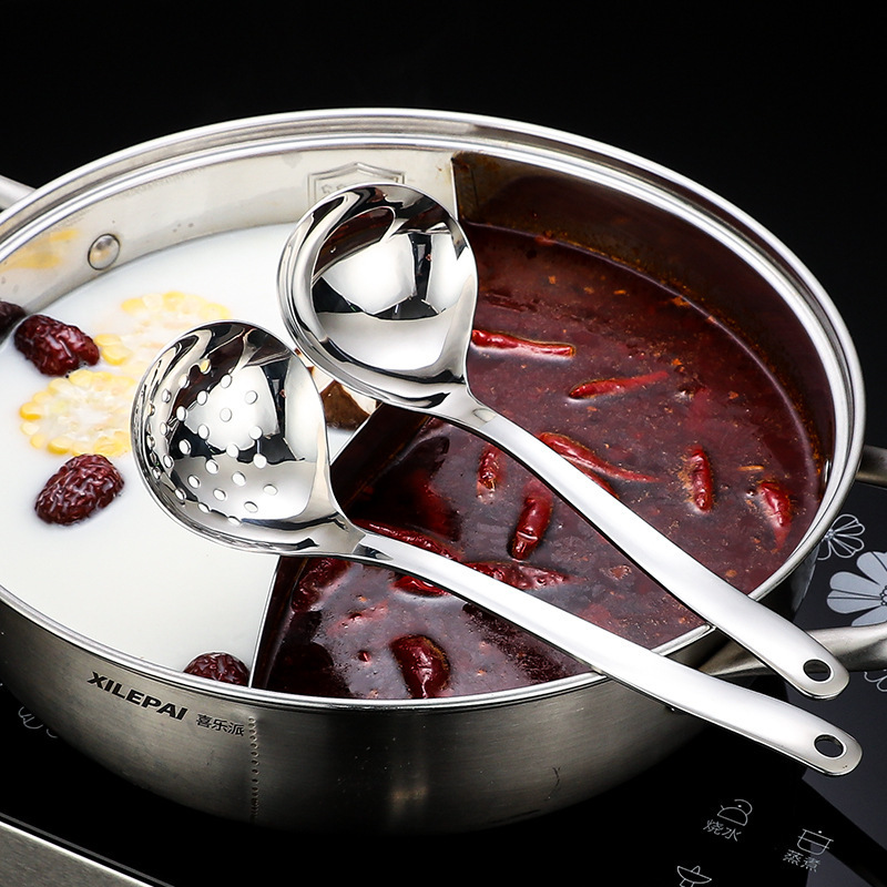 304不锈钢大汤勺家用大勺子大号汤匙长柄加深火锅勺大漏勺盛汤