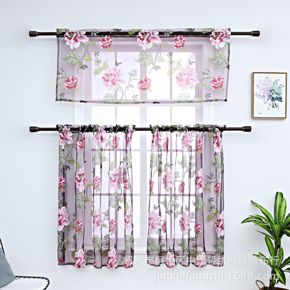 美式外贸款三件套装牡丹烂花透明窗纱厨房浴室咖啡厅卧室用 (3