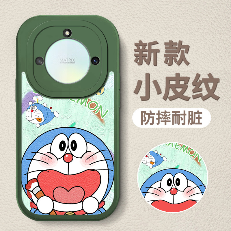 3-绿D-84199-绿色油画哆啦梦绿底