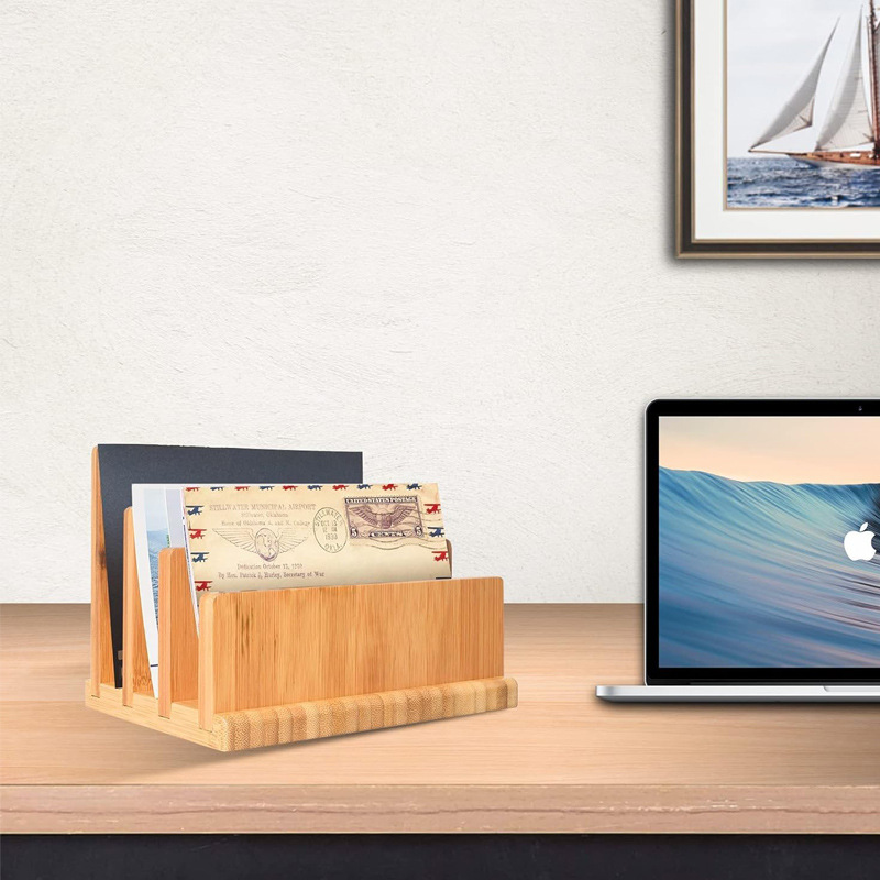 竹木收纳整理架简约办公桌文件夹多格分类学生文具资料信件置物架