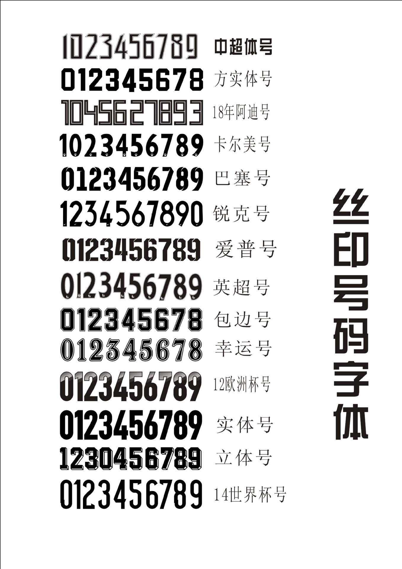 丝印所有号码样本