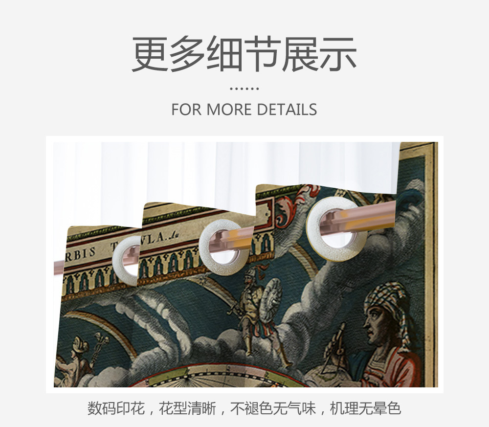 复古地图窗帘