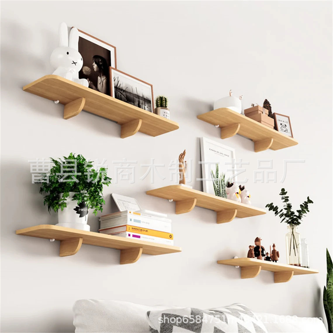 实木创意墙置物架卧室隔断书架客厅展示架墙壁漂浮置物架BSCI