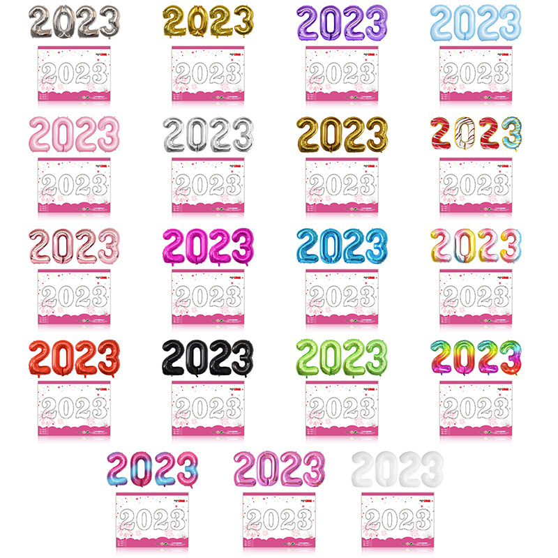 2023单卡数字包装气球卡纸包装2023气球2023新年派对
