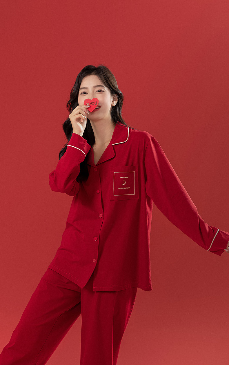 春秋款红色睡衣