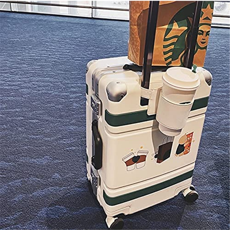 亚马逊行李箱杯架饮料杯咖啡杯套带行李牌旅行皮质拉杆箱杯套