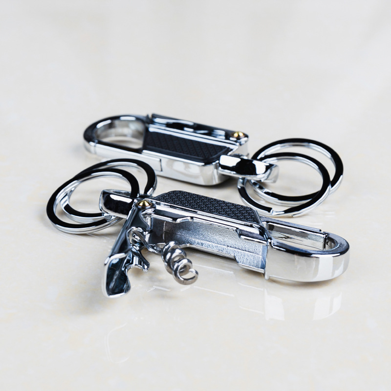 多用途金属钥匙扣腰挂汽车锁匙链圈环开瓶器红酒开