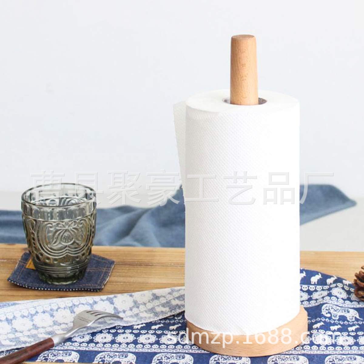 厨房纸巾架日式榉木立式木质卷纸架子收纳架保鲜膜懒人抹布置物架