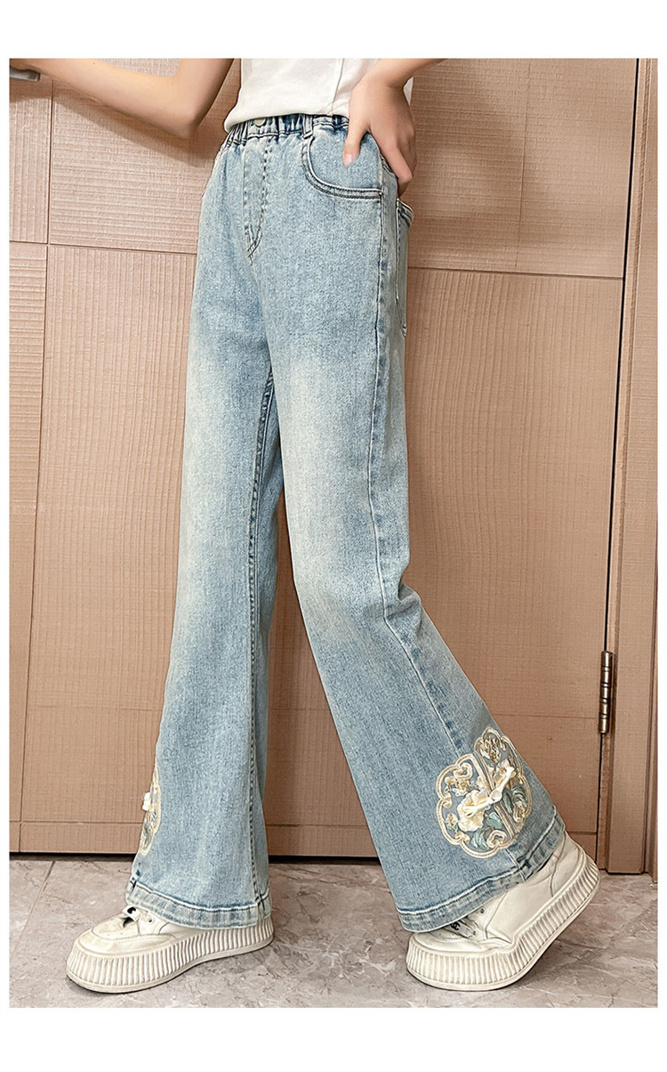 女童国风刺绣阔腿裤