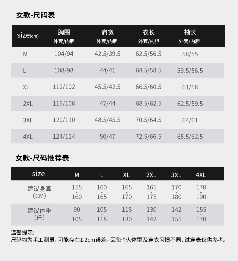 女款尺码表