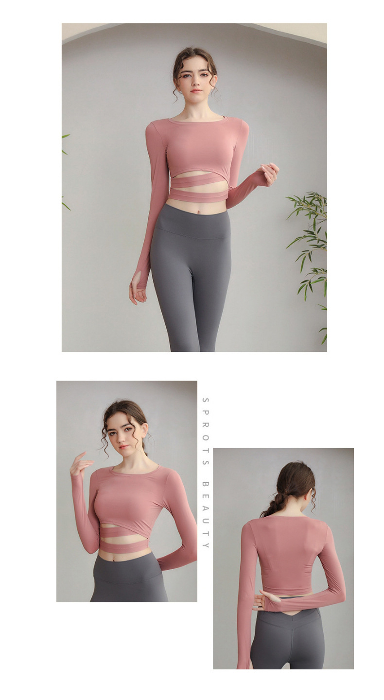 春夏新款瑜伽服-运动上衣女吸湿排汗露脐紧身跑步长袖T恤健身服