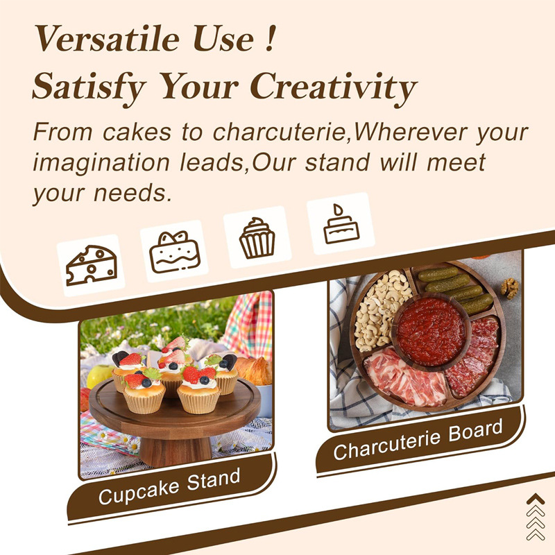 相思木托盘圆形蛋糕盘甜品支架餐桌蛋糕转台生日甜品架实木展示盘