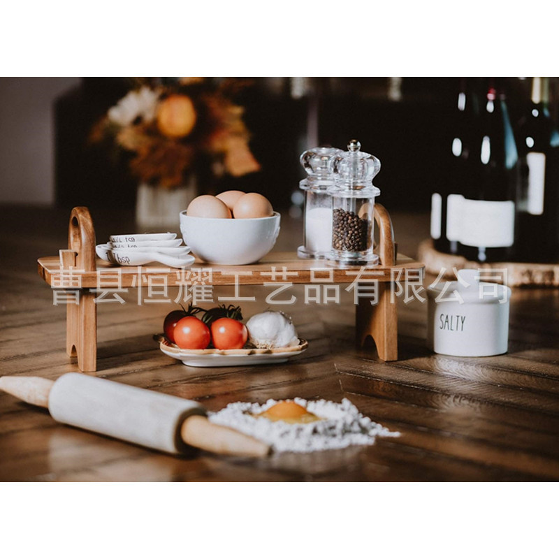 相思木甜品置物架 厨房桌面调味品收纳架 实木上菜板可拆卸水果