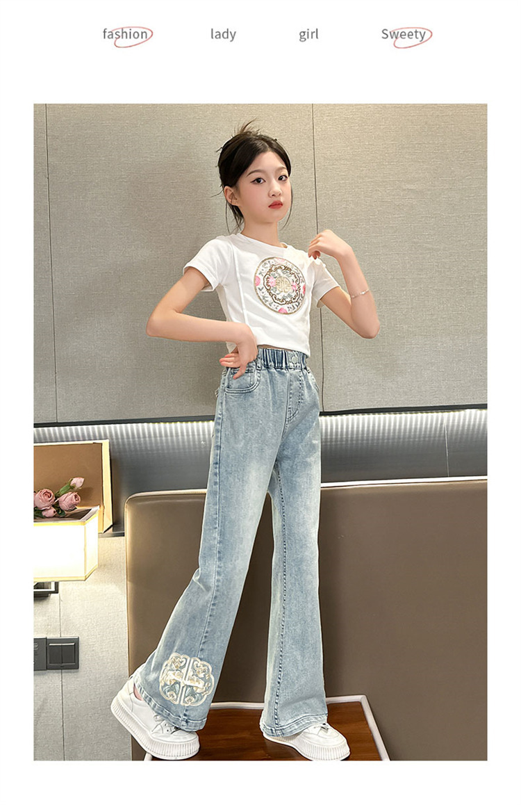 女童国风刺绣阔腿裤