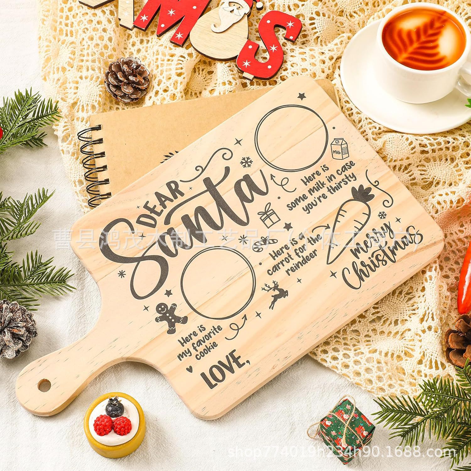圣诞节木质托盘实木餐盘圣诞老人饼干盘木制牛奶零食托盘蔬菜盘