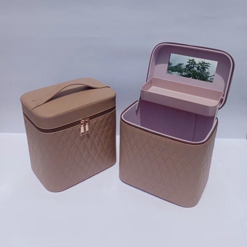 便携皮质化妆包收纳包大容量硬壳化妆品收纳盒旅行韩国小号手提箱
