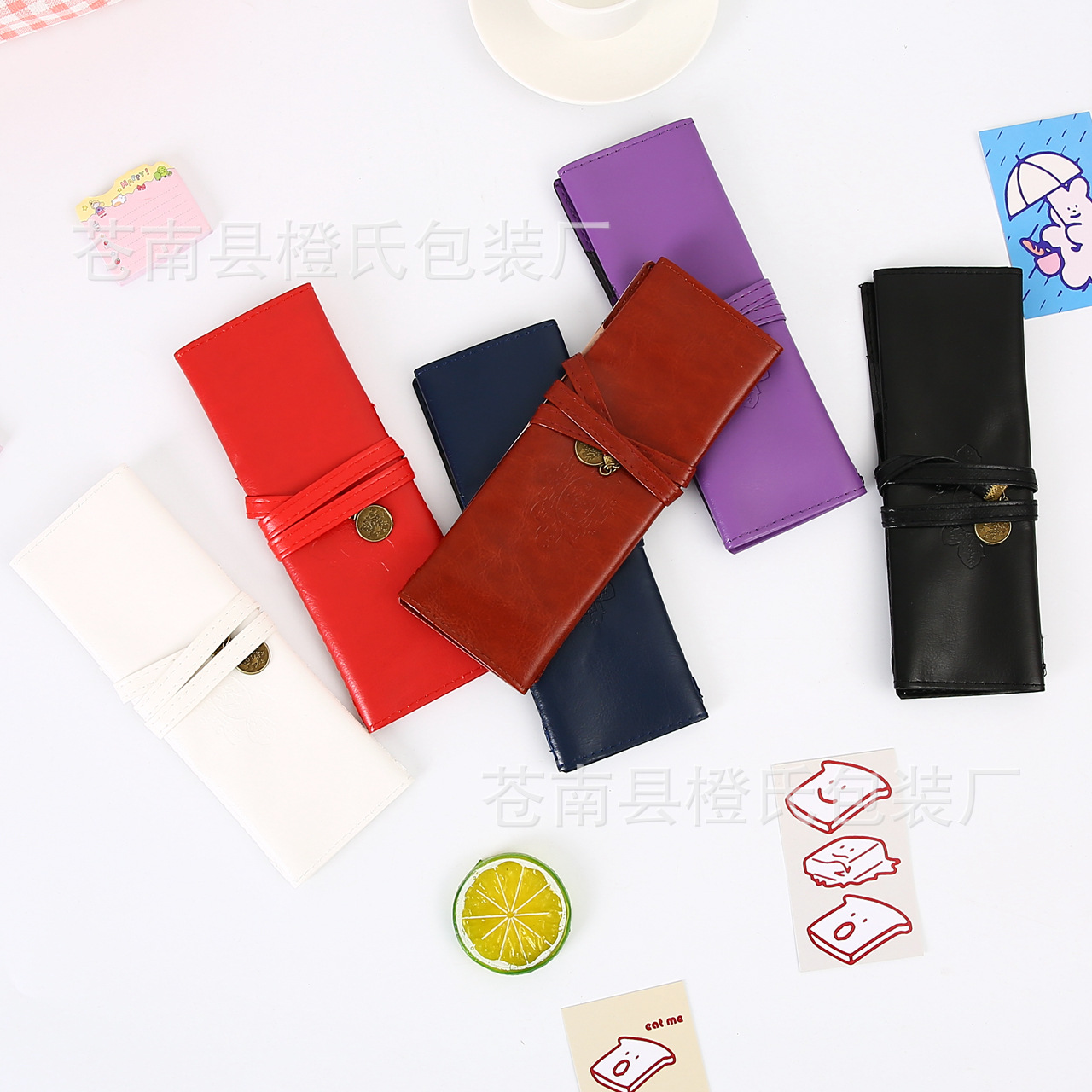 复古皮质笔袋暮光之城卷笔袋化妆笔文具包 定做logo (9)