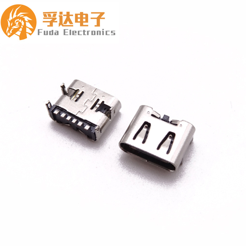 36.TYPE C 6P母座板上SMT四脚插板带弹