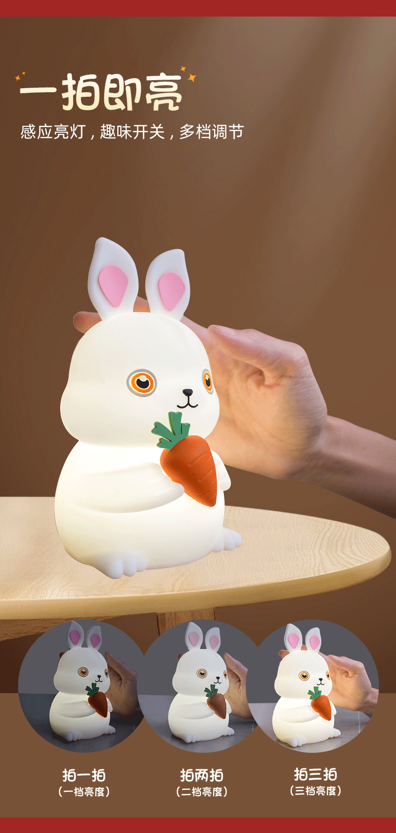 硅胶小夜灯 插电智能感应小兔硅胶喂奶小夜灯 拍拍小夜灯