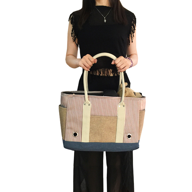 I2-001条纹宠物手提包咖啡色-004