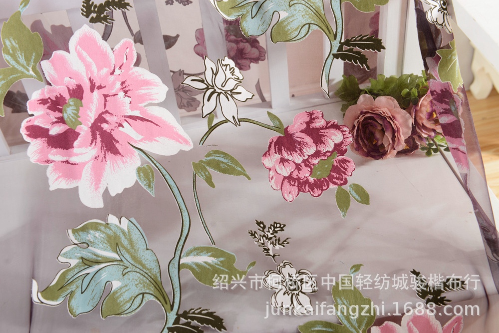 美式外贸款三件套装牡丹烂花透明窗纱厨房浴室咖啡厅卧室用 (9