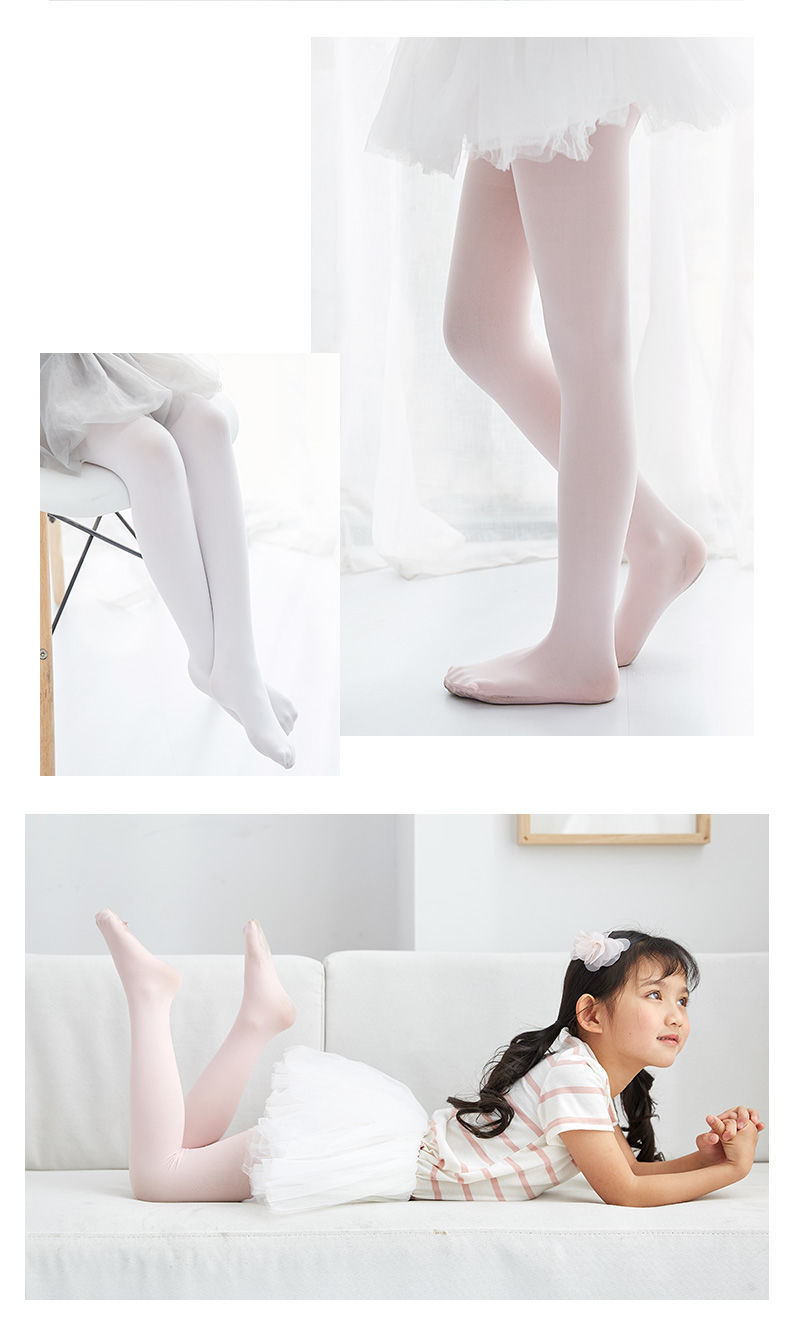 帮手描述图：女童打底舞蹈裤袜春夏防勾丝天鹅绒微透气白色糖果色