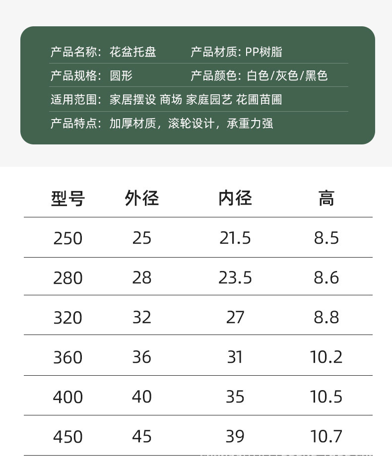 移动花盆托盘,有轮批发加厚可移动花盆底座,钢化塑料大花盆接水托盘