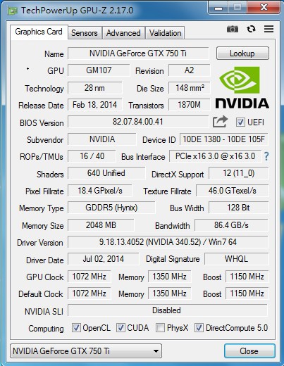 GTX750TI 2G