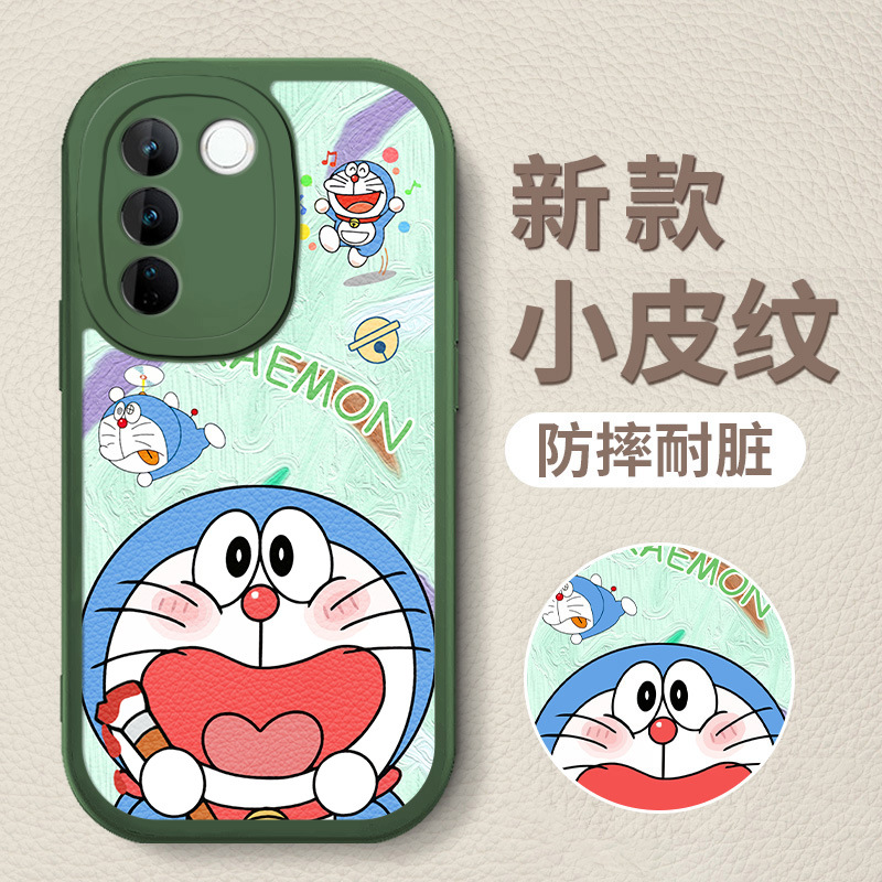 3-绿D-84199-绿色油画哆啦梦绿底