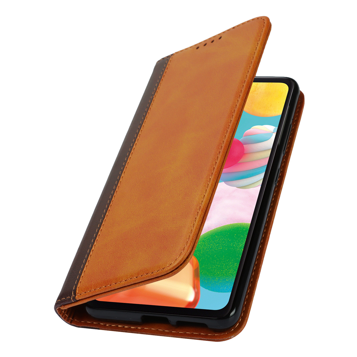 三星A41 日版 拼色小牛纹强磁皮套